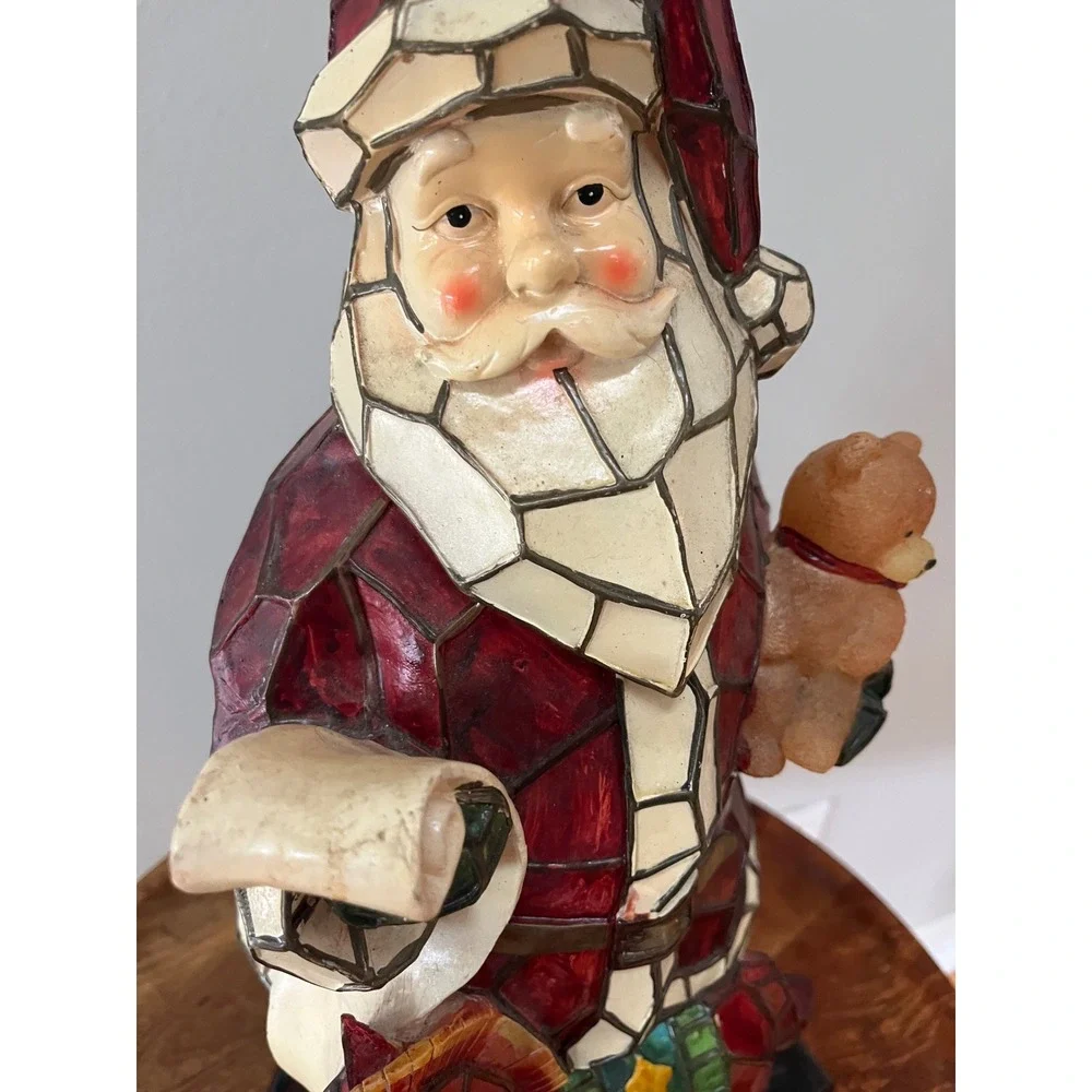 VTG Santa Claus Plastic Luminous Lighted Christmas Figure w/Faux Stain Glass 19